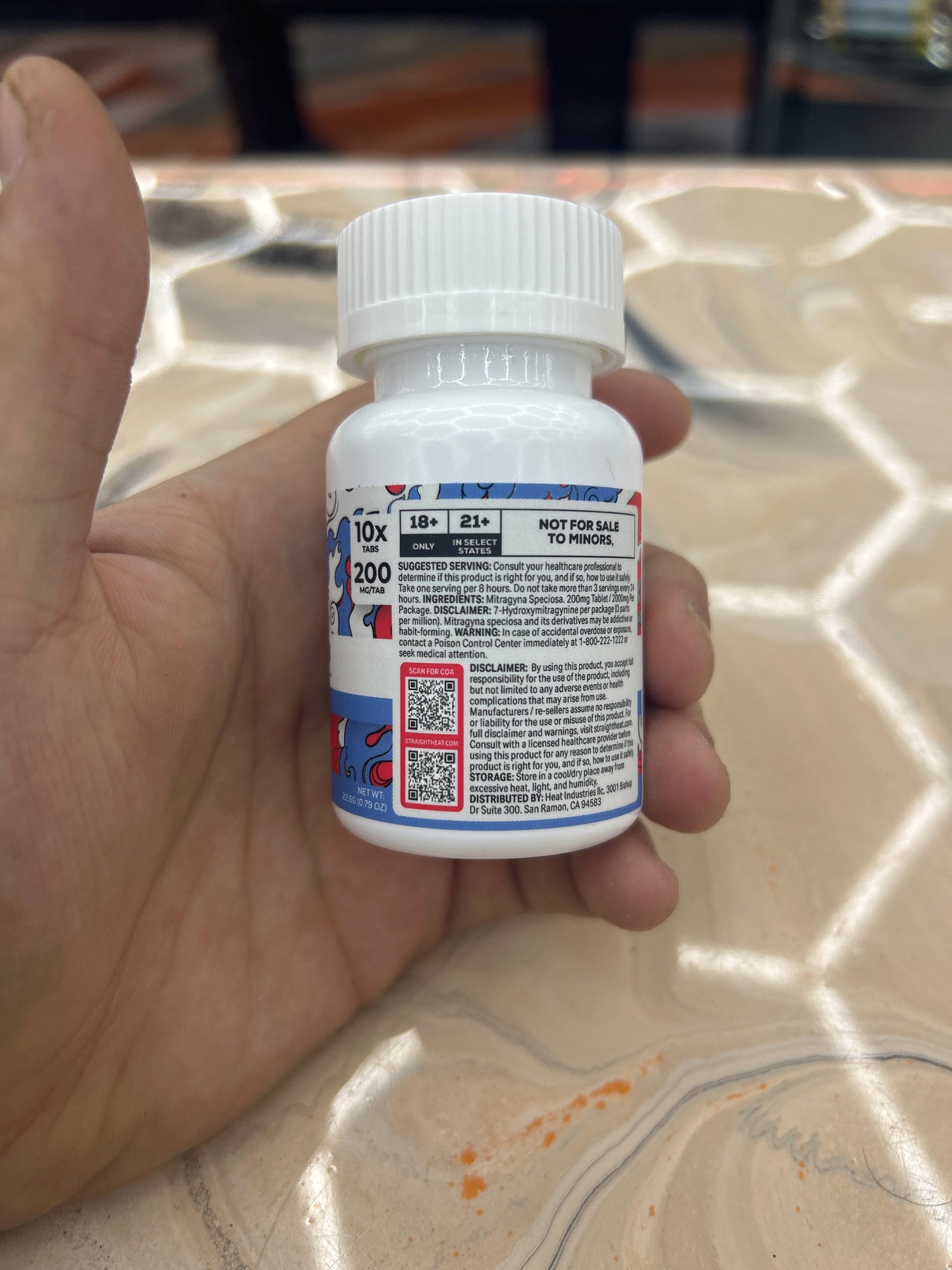 Heat Kratom extracts 10x bottle 200mg tabs 2000mg blue razz