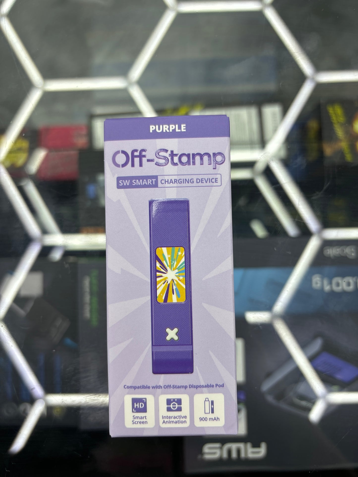 Off stamp purple battery