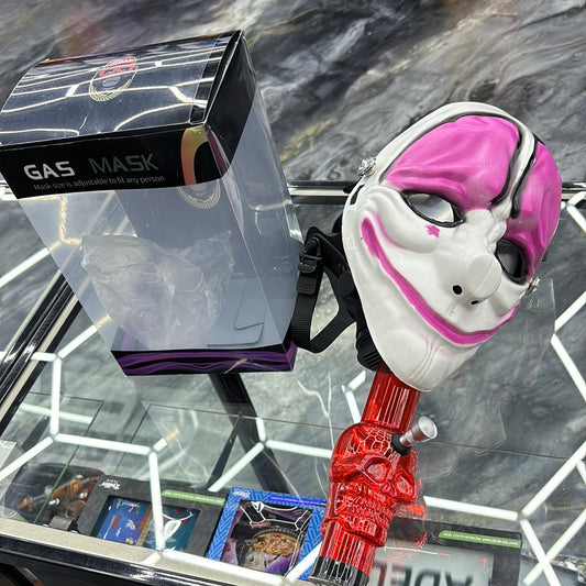 Idgaf gas mask pink, and white character face