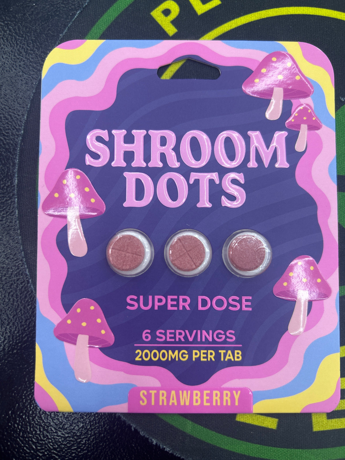 Shroom dots proprietary mushroom and nootropic blend super dose 2000mg per tab strawberry