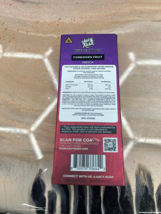 Juicy kush budder rosin 1g vape forbidden fruit indica
