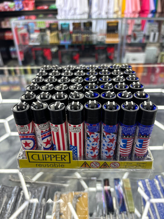 Clipper reusable, American flag design lighters