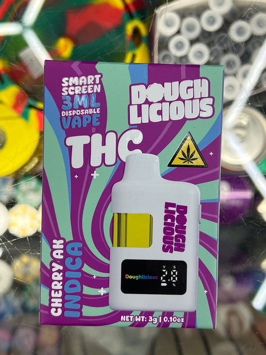Doughlicious disposable vape thc-a blend 3ml cherry ak indica