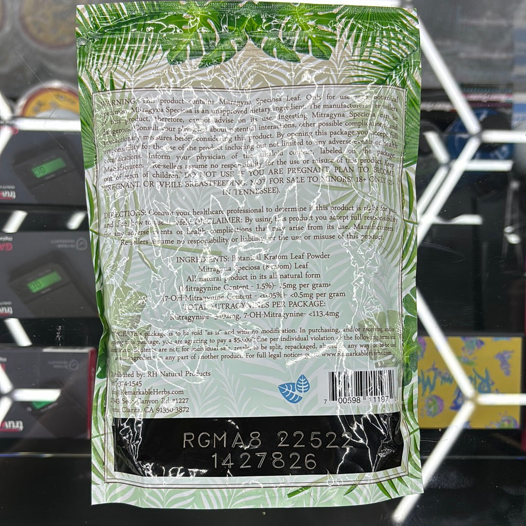 Remarkable herbs, malaysian Kratom , green vein mitragyna speciosa 8oz powder