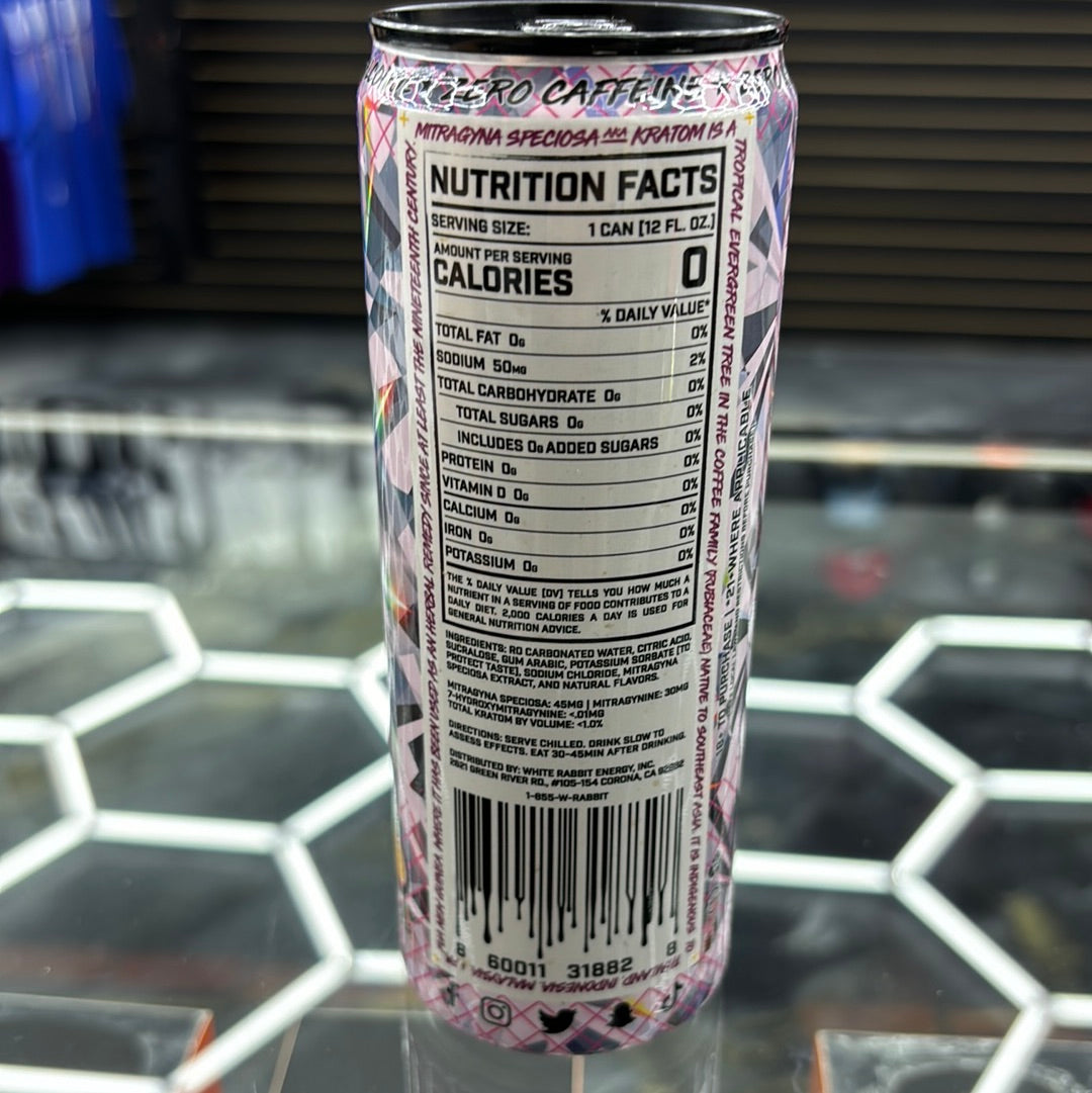 White rabbit, queen, passionfruit, Kratom seltzer