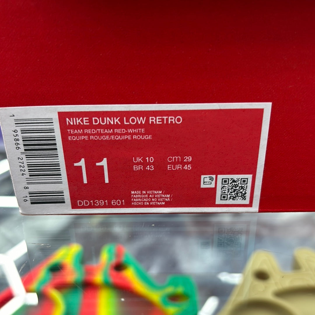Nike dunk low retro team red/team red white size 11 M