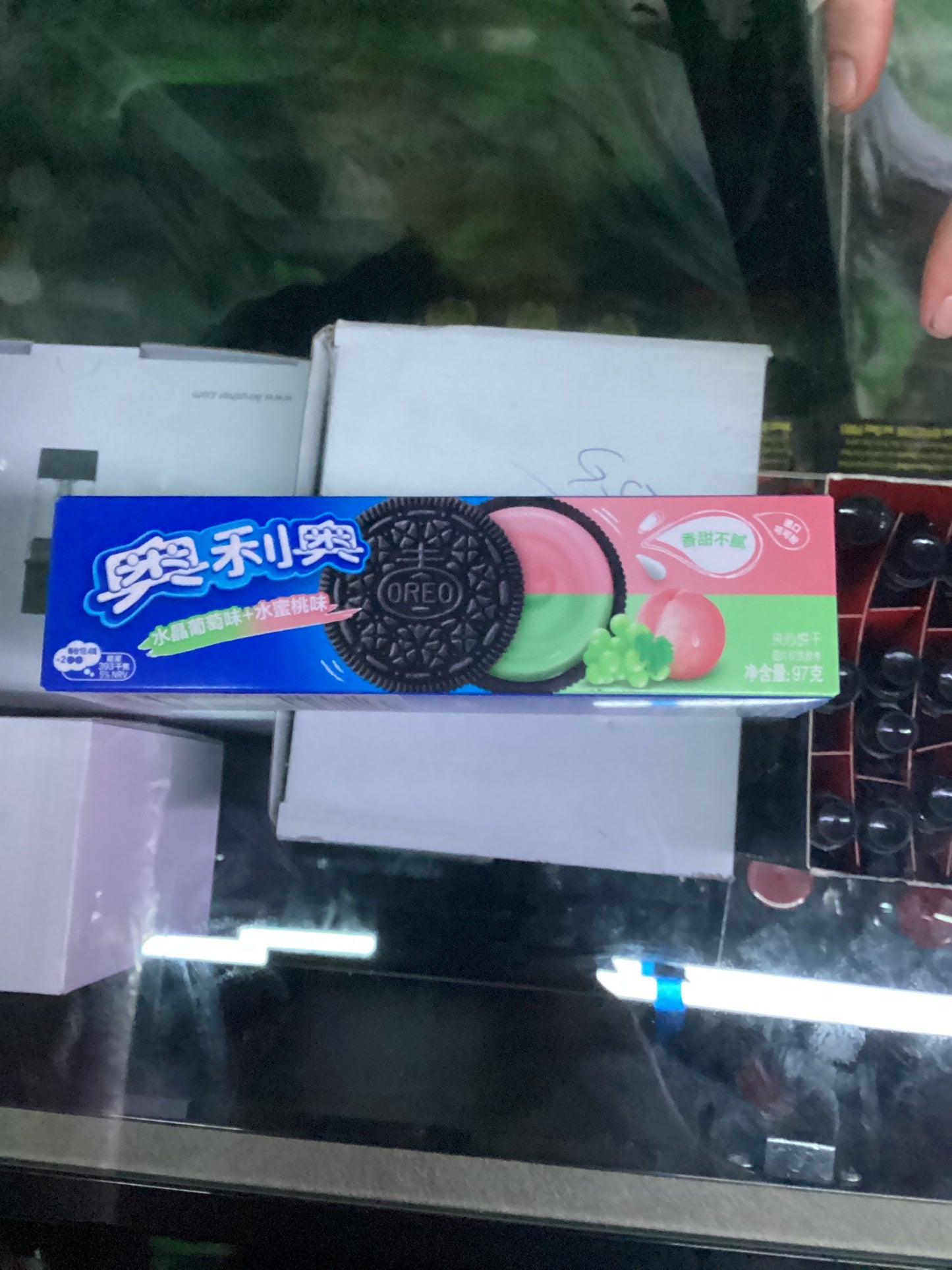 Oreo cookies crystal grape peach