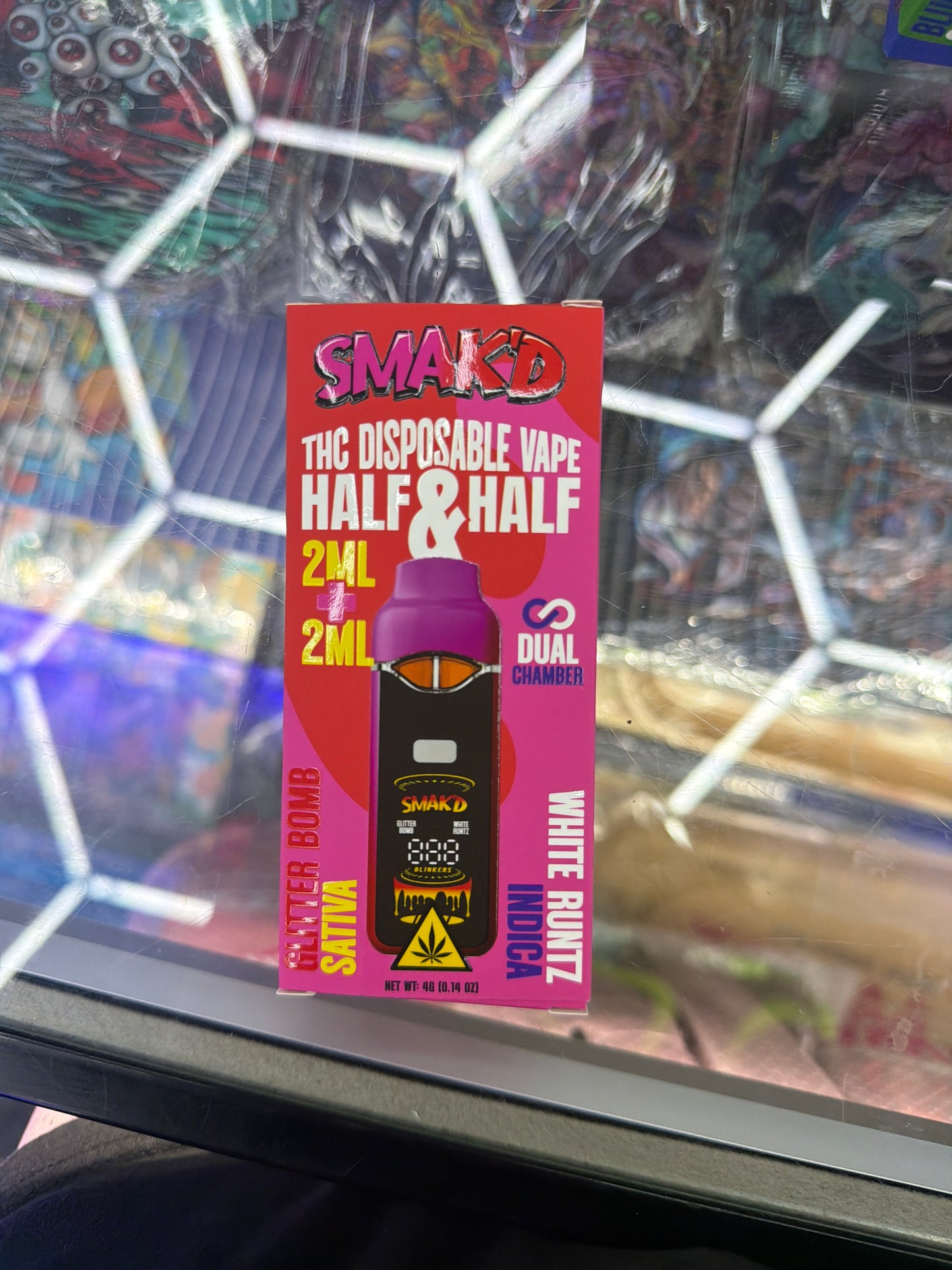 Smakd thca disposable vape Half & Half 2ml + 2ml dual chamber Glitter Bomb sativa / White runts indica