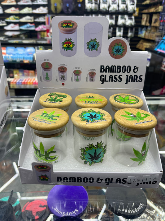 Small bamboo glass jar