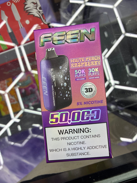 FEEN 50k puffs white peach raspberry