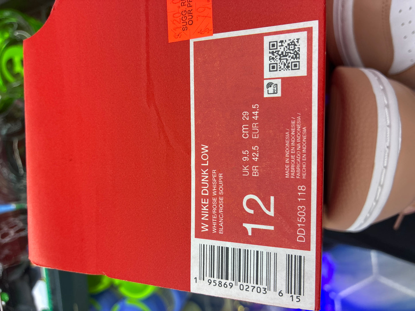 W Nike dunk low white/ rose whisper size 12