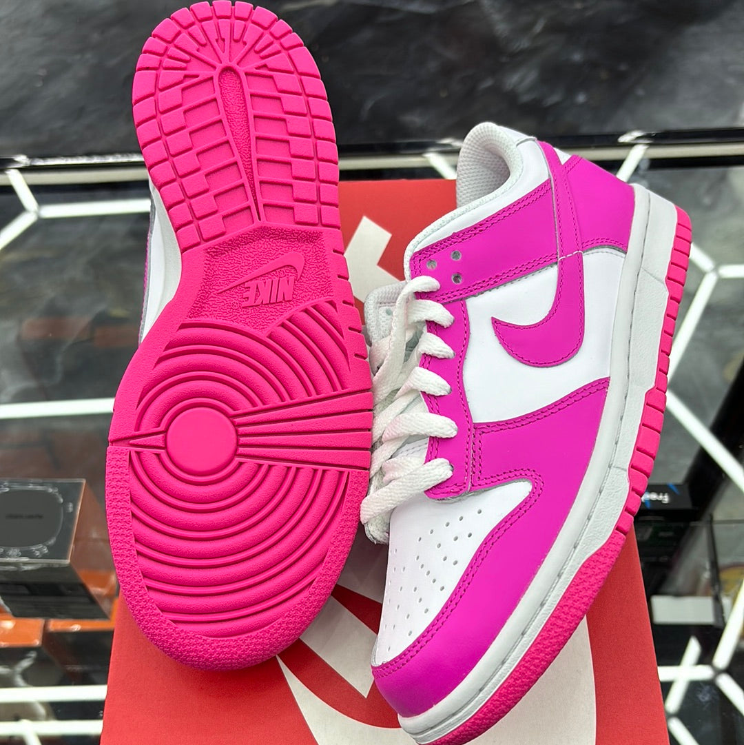 Nike dunk low white/laser fuchsia size 5.5y
