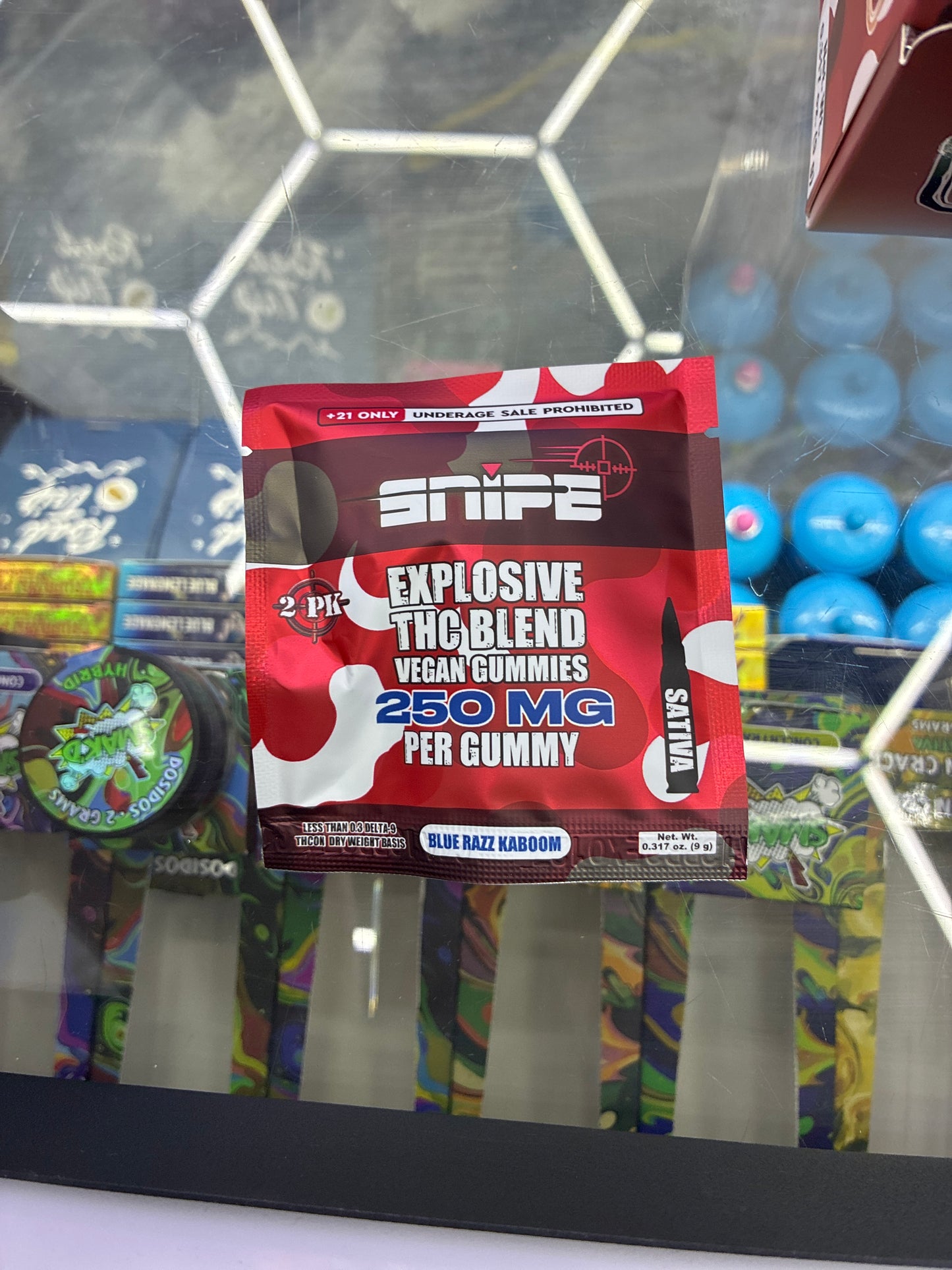 Snipe explosive blend vegan gummies 250mg blue razz kaboom sativa