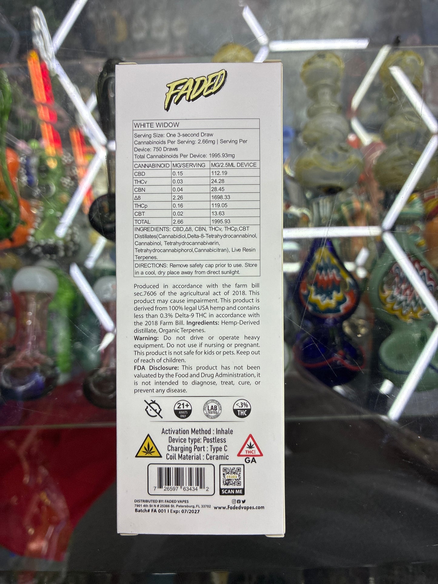 Faded thc-p + cb9a 2.5ml disposable hybrid holy white widow