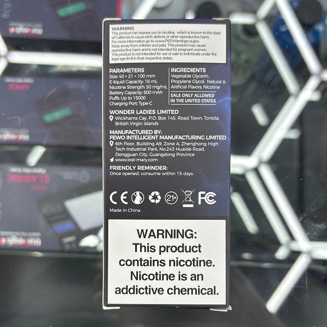 Lost Mary Blue razz ice 15,000 puffs