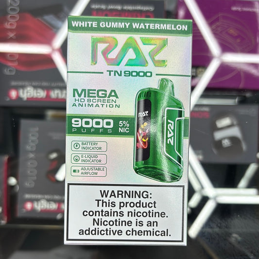 Raz white gummy watermelon , 9000 puffs