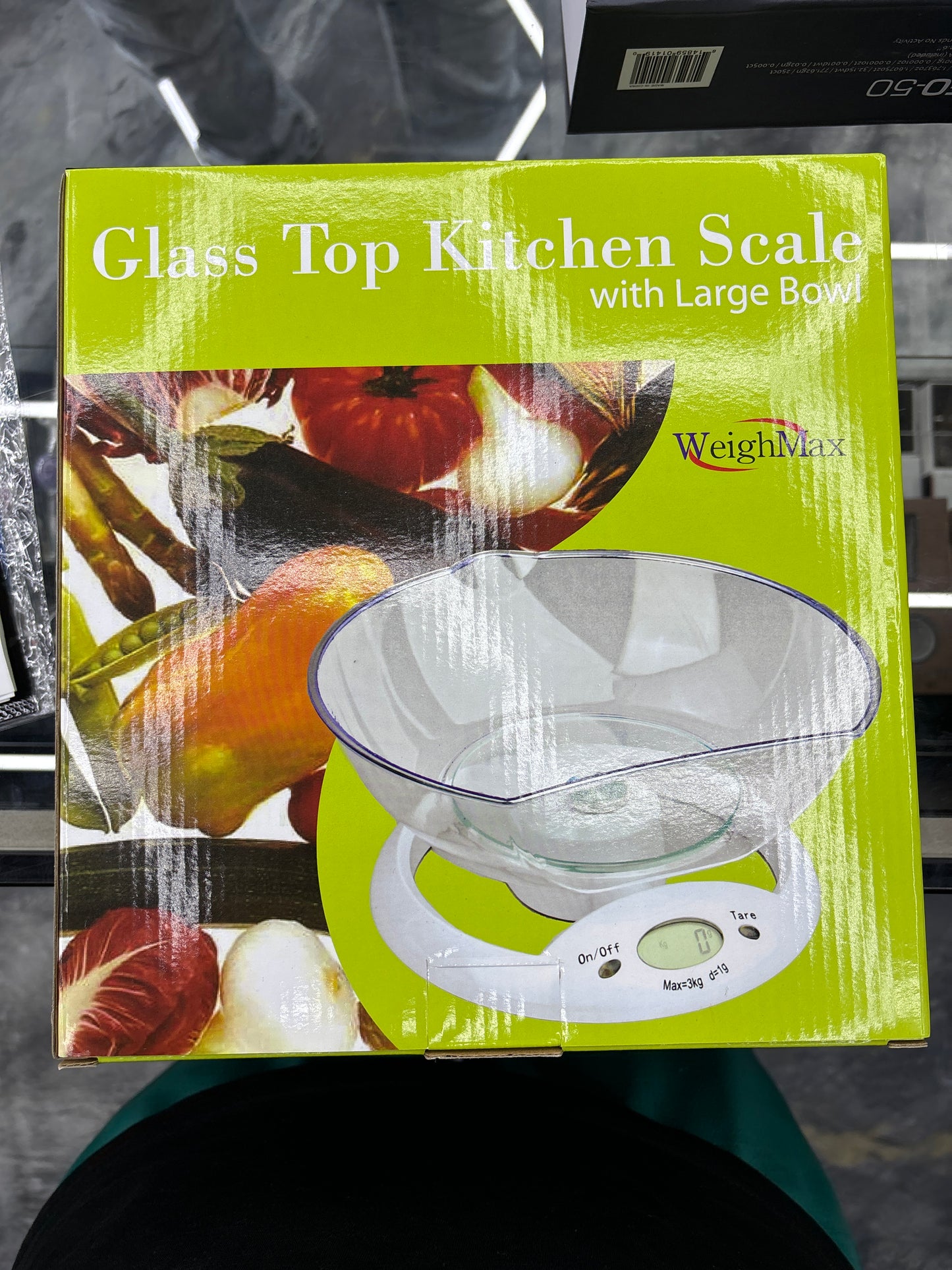 Weighmax glass top kitchen scale with large bowl