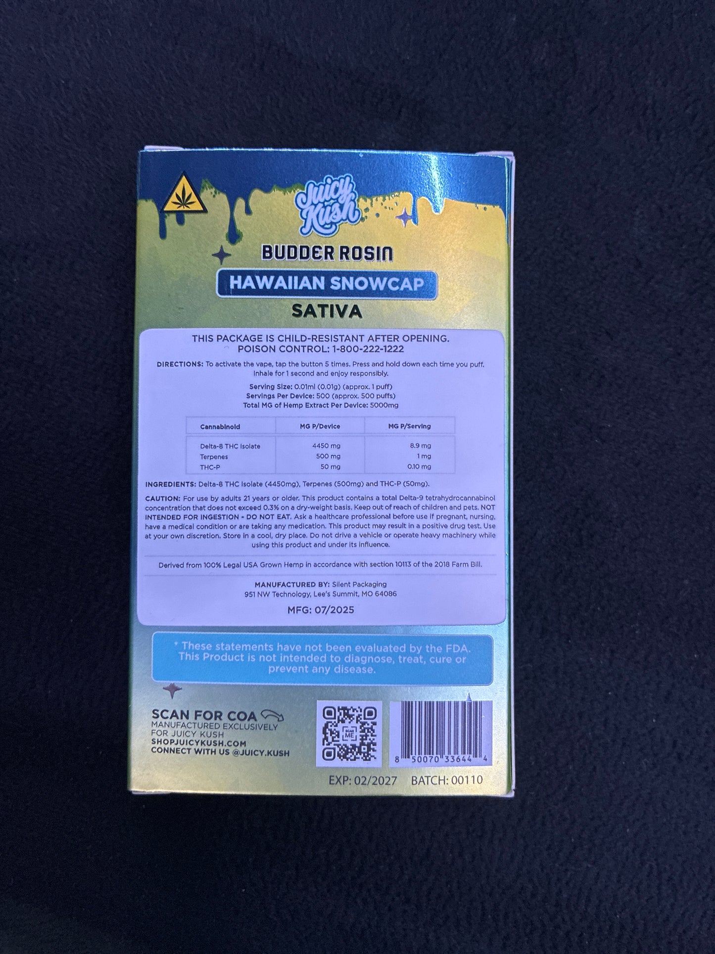 Juicy kush budder rosin Hawaiian snow cap sativa live rosin 5 gram