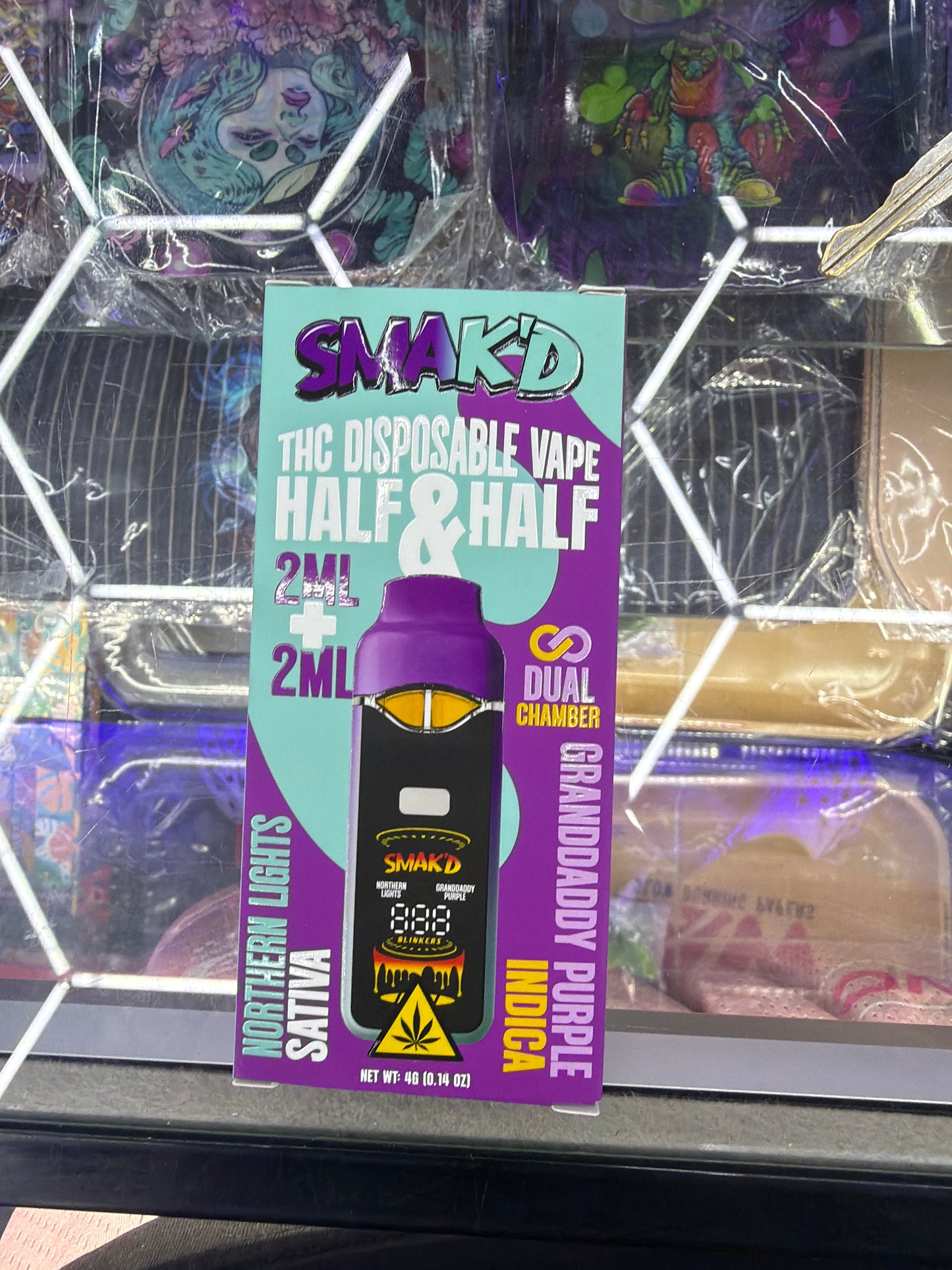 Smakd thca disposable vape Half & Half 2ml + 2ml dual chamber nourthern lights sativa / Granddaddy purple indica