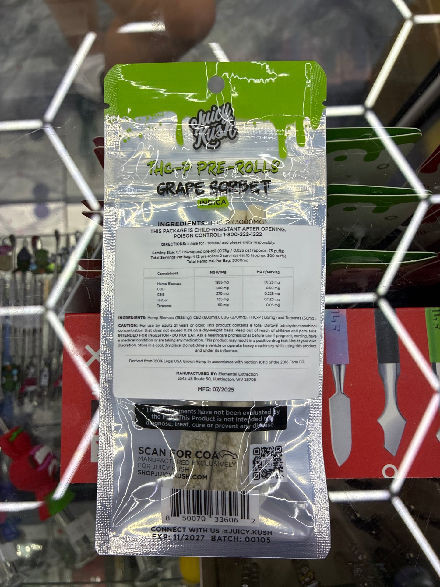 Juicy kush thc-p prerolls 3g grape sorbet indica