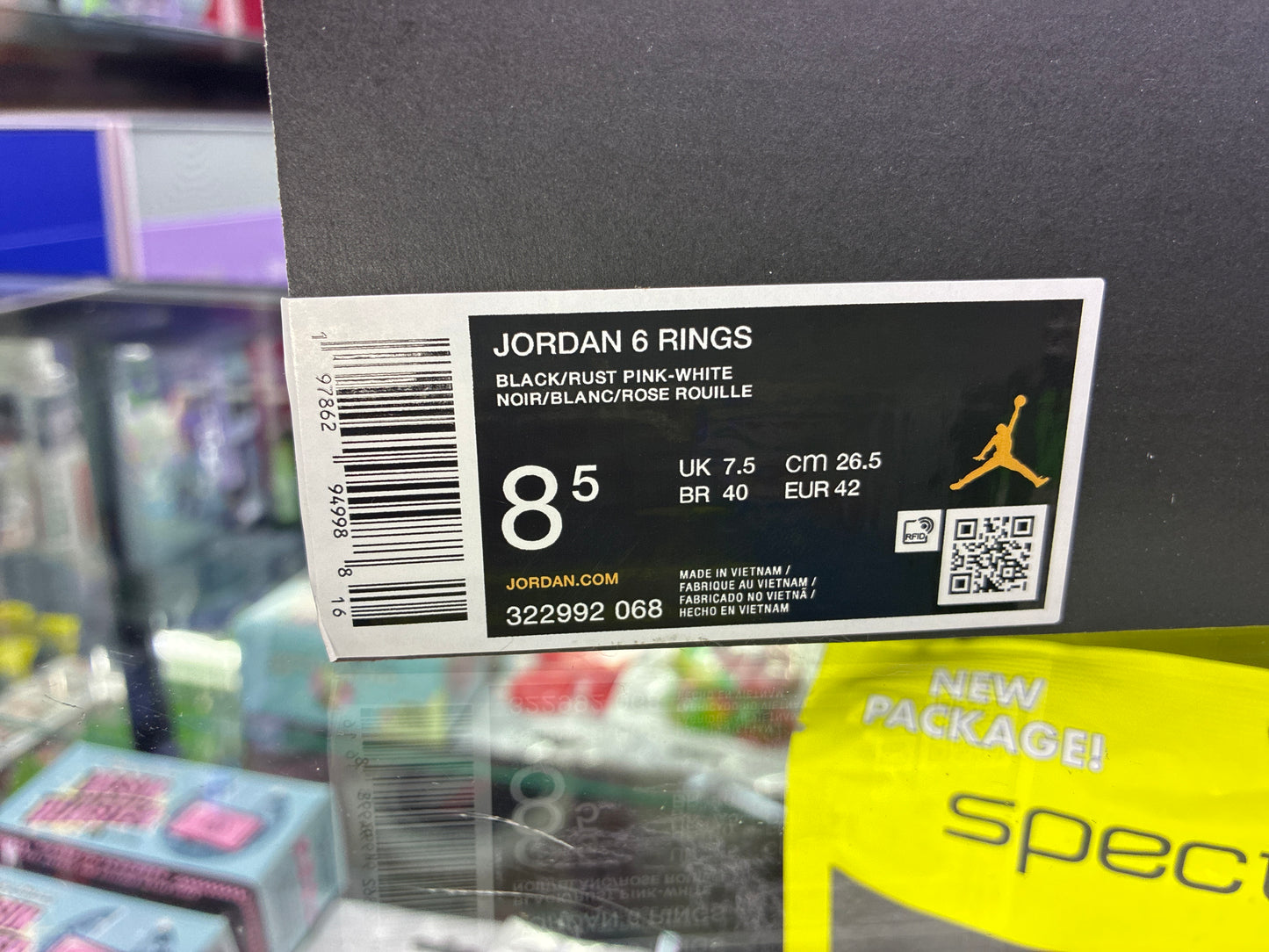 Jordan 6 rings black/rust pink white size 8.5