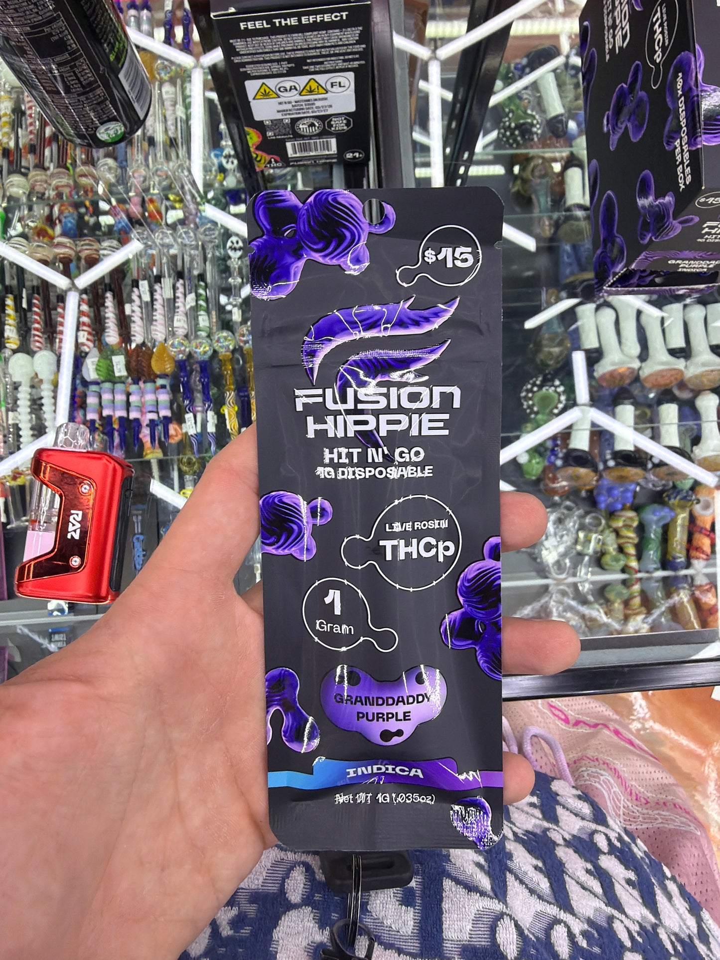Fusion Hippie Hit N’ Go Live Rosin Thcp 1g Disposable Indica Grandaddy Purple