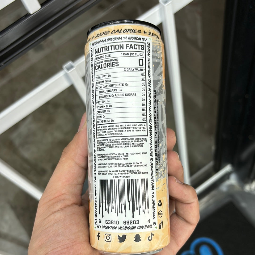 White rabbit, sweet peach, Kratom seltzer