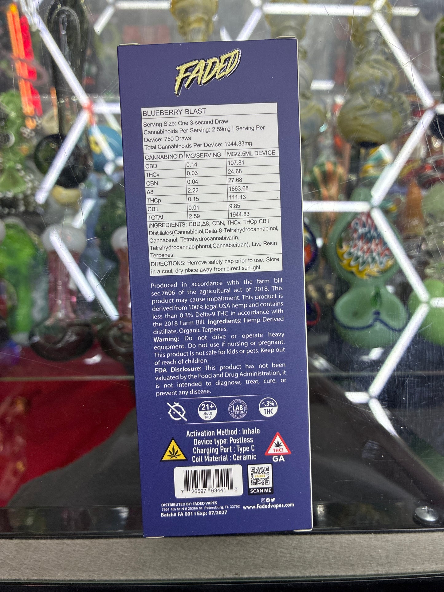 Faded thc-p + cb9a 2.5ml disposable sativa blueberry blast
