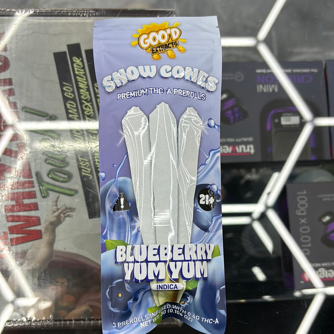 Goo’d extracts, snowcones blueberry Yum Yum, Indica