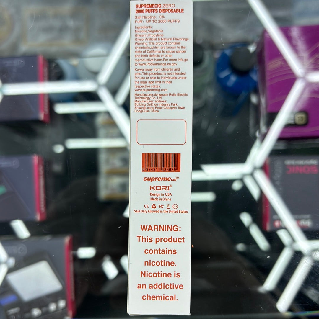 Supreme peach berry ice  2000 puffs zero nicotine