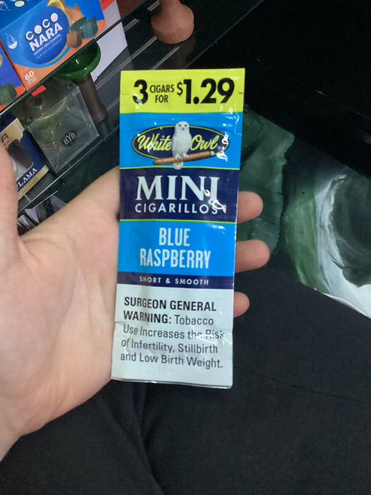 White owl mini cigarillos blue raspberry 3mini cigarillos
