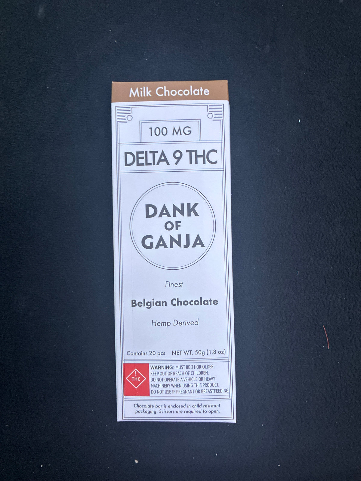 Dank of Ganja finest Belgian chocolate 100mg milk chocolate