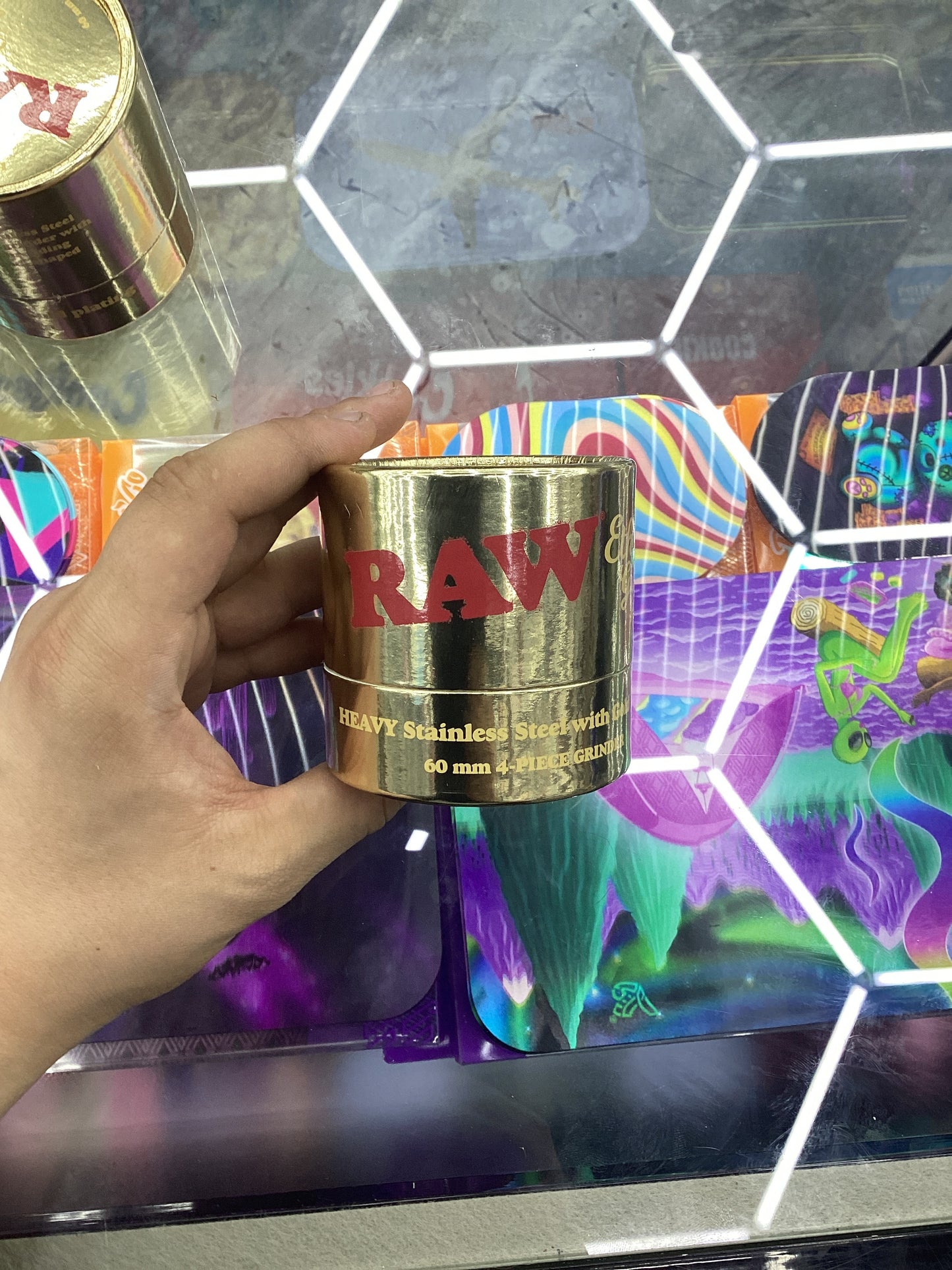 Raw grinder, heavy stainless steel with gold plating 60 mm four piece grinder