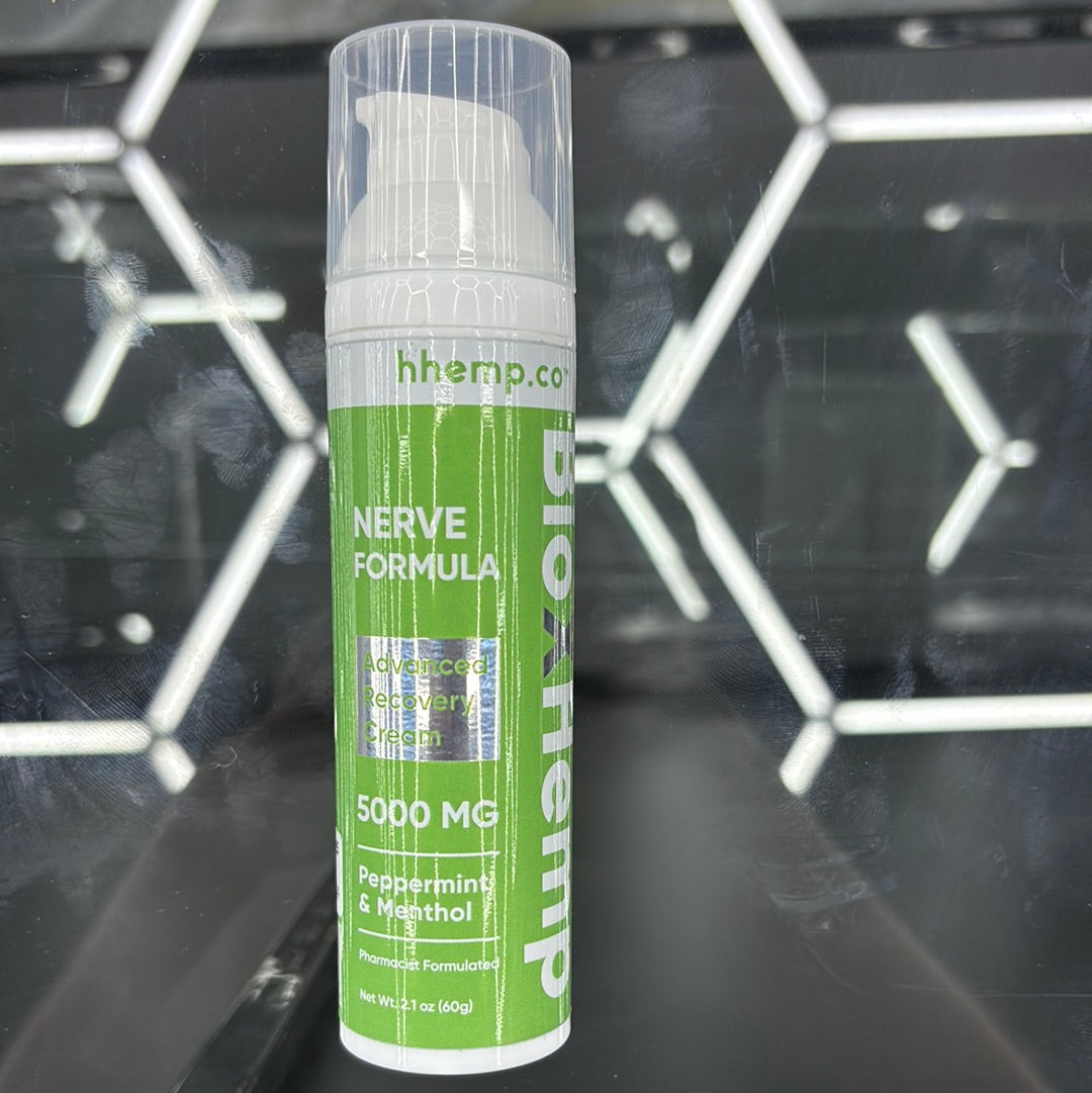 Hemp co nerve formula, advanced, recovery, cream, 5000 mg peppermint, and Menthol