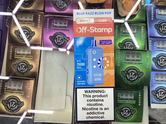 Off stamp sweet cube 25K blue razz blow bop