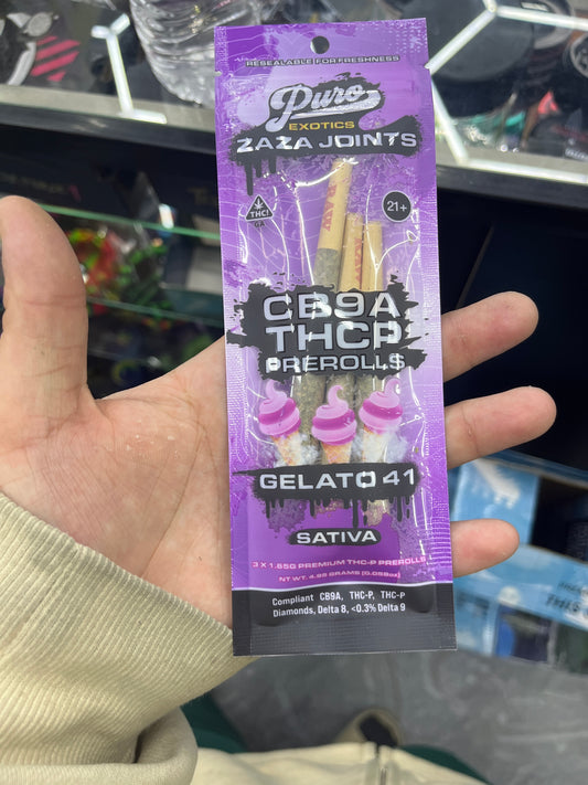 Puro exotics Zara joints CB9A thcp prerolls gelato 41 sativa