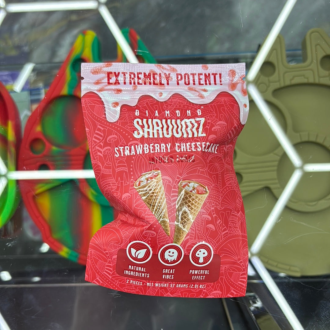 Diamond shruumz strawberry cheesecake, infused cones, two pieces, extremely potent