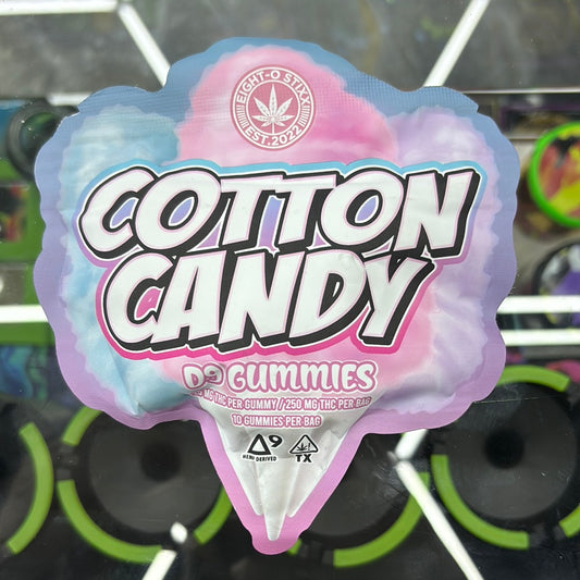 Eight-o stixx cotton candy d9 gummies 250mg per bag 10gummies