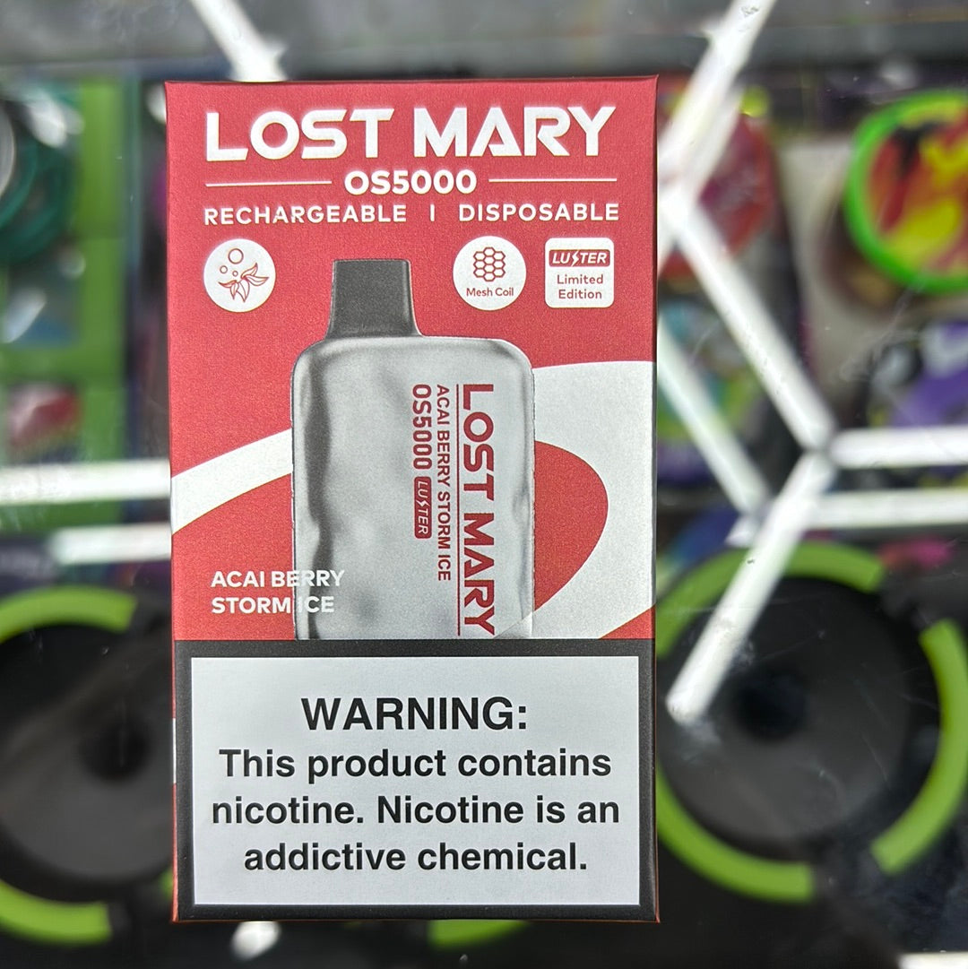 Lost Mary acai berry storm ice, OS 5000 rechargeable disposable