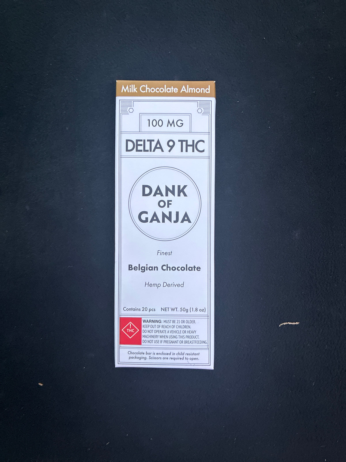 Dank of Ganja finest Belgian chocolate 100mg milk chocolate almond