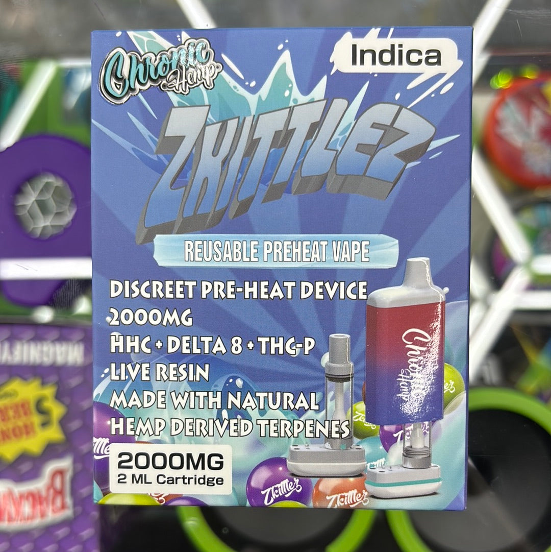 Chronic hemp zkittlez indica 2g cartridge with cartridge reusable battery