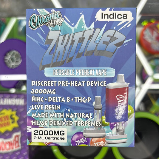 Chronic hemp zkittlez indica 2g cartridge with cartridge reusable battery