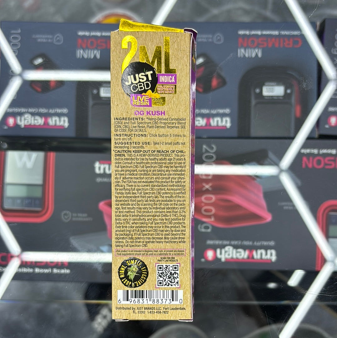 Just CBD two ML 1500 puffs live resin Indica OG Kush