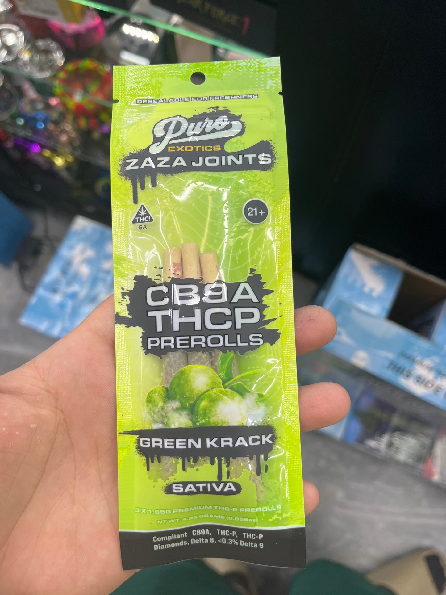 Puro exotics Zara joints CB9A thcp prerolls green krack sativa