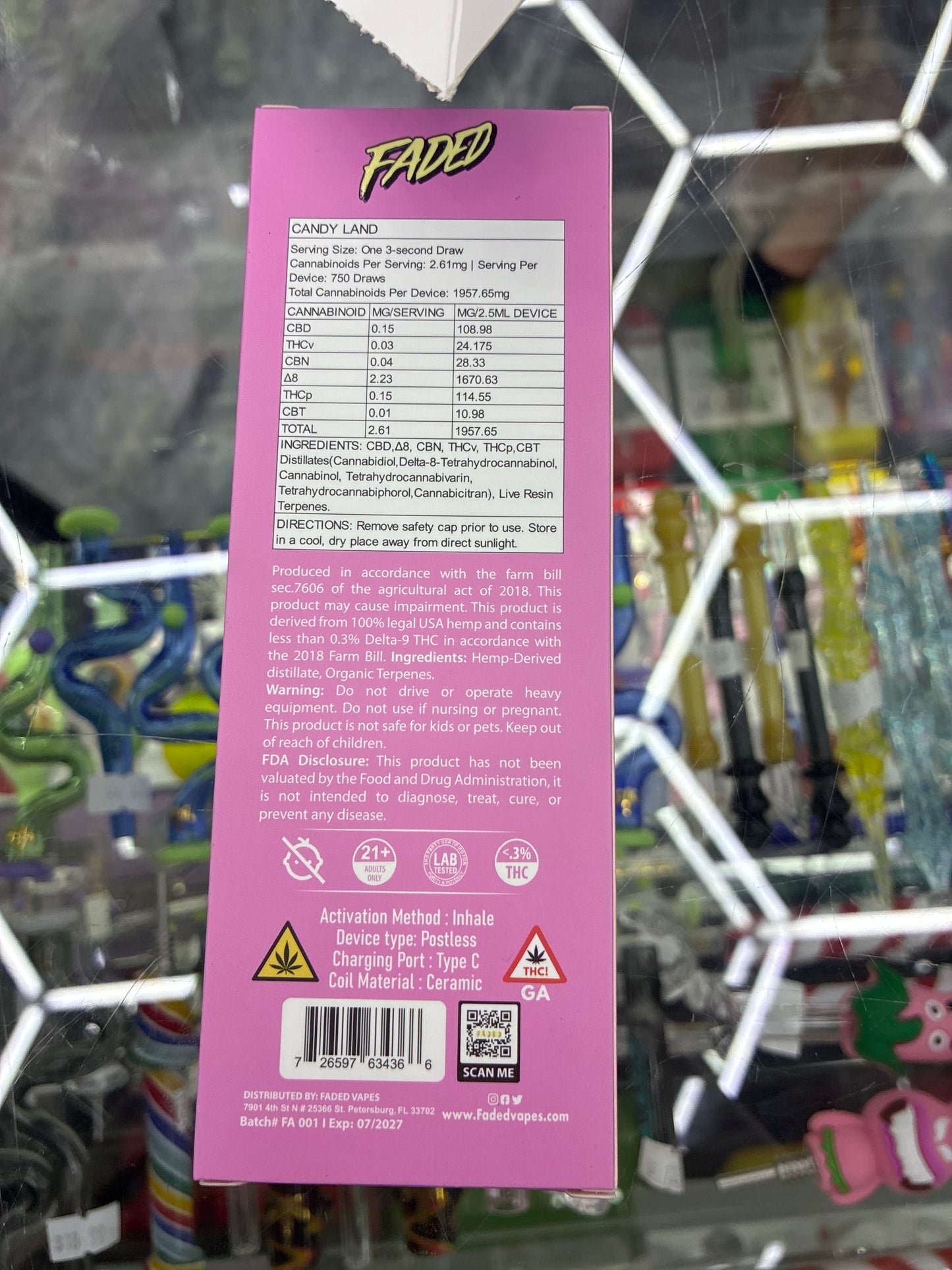 Faded thc-p + cb9a 2.5ml disposable sativa candy land