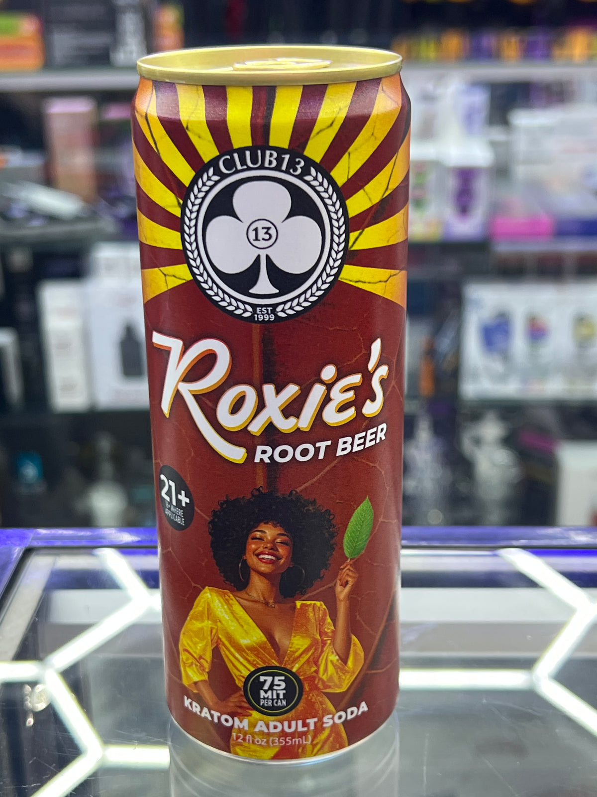 Club 13 kratom seltzer 75mit Roxie’s Root beer