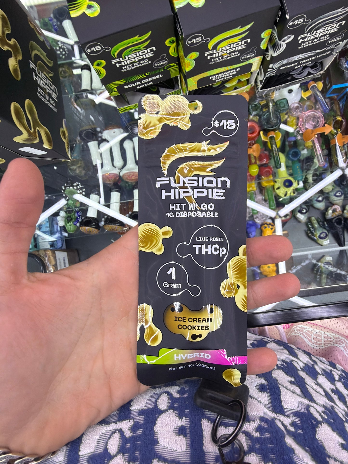 Fusion Hippie Hit N’ Go Live Rosin Thcp 1g Disposable Hybrid Ice Cream Cookies