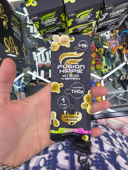 Fusion Hippie Hit N’ Go Live Rosin Thcp 1g Disposable Hybrid Ice Cream Cookies