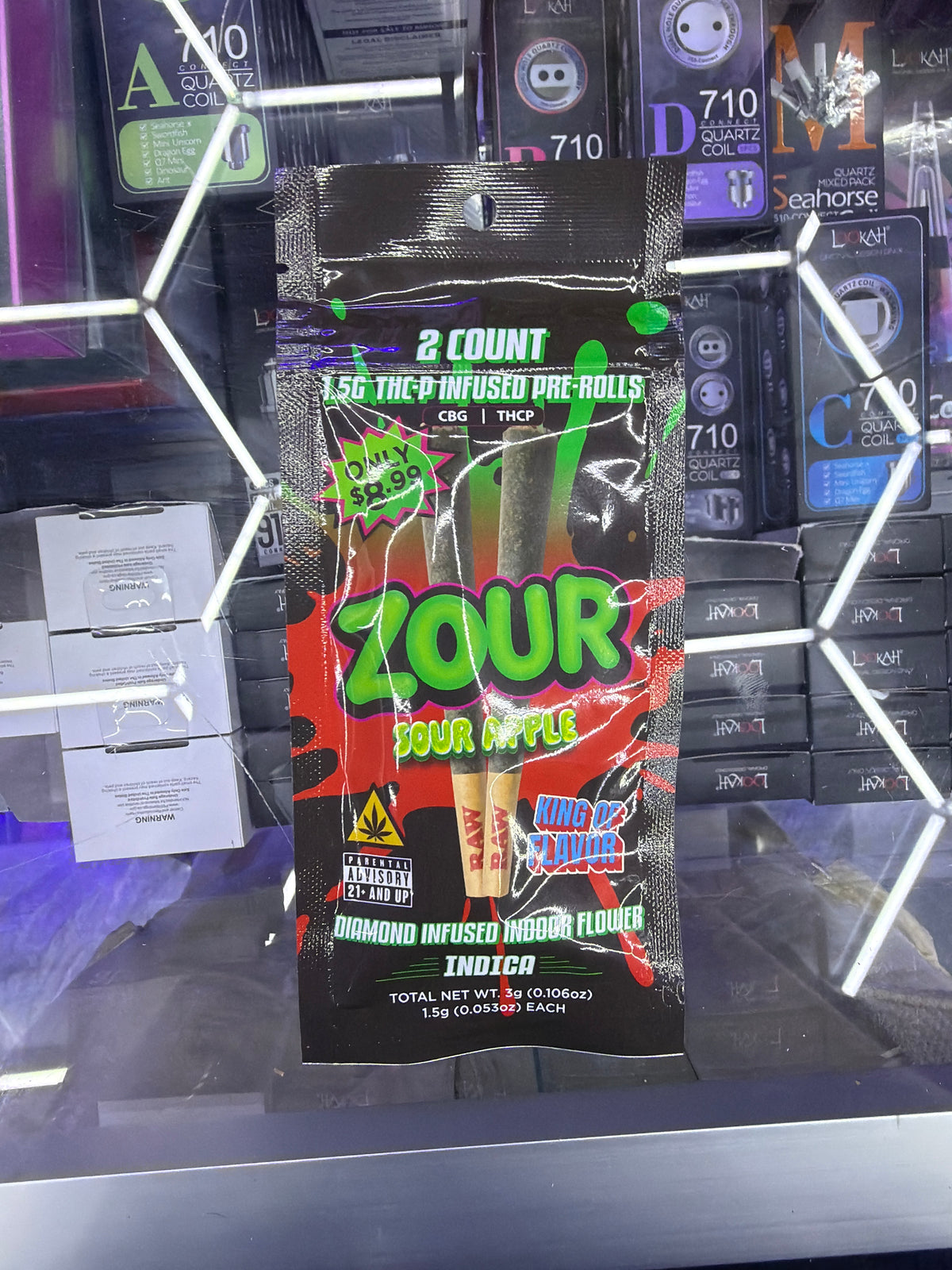 Zour infused prerolls 1.5gx2 sour apple indica