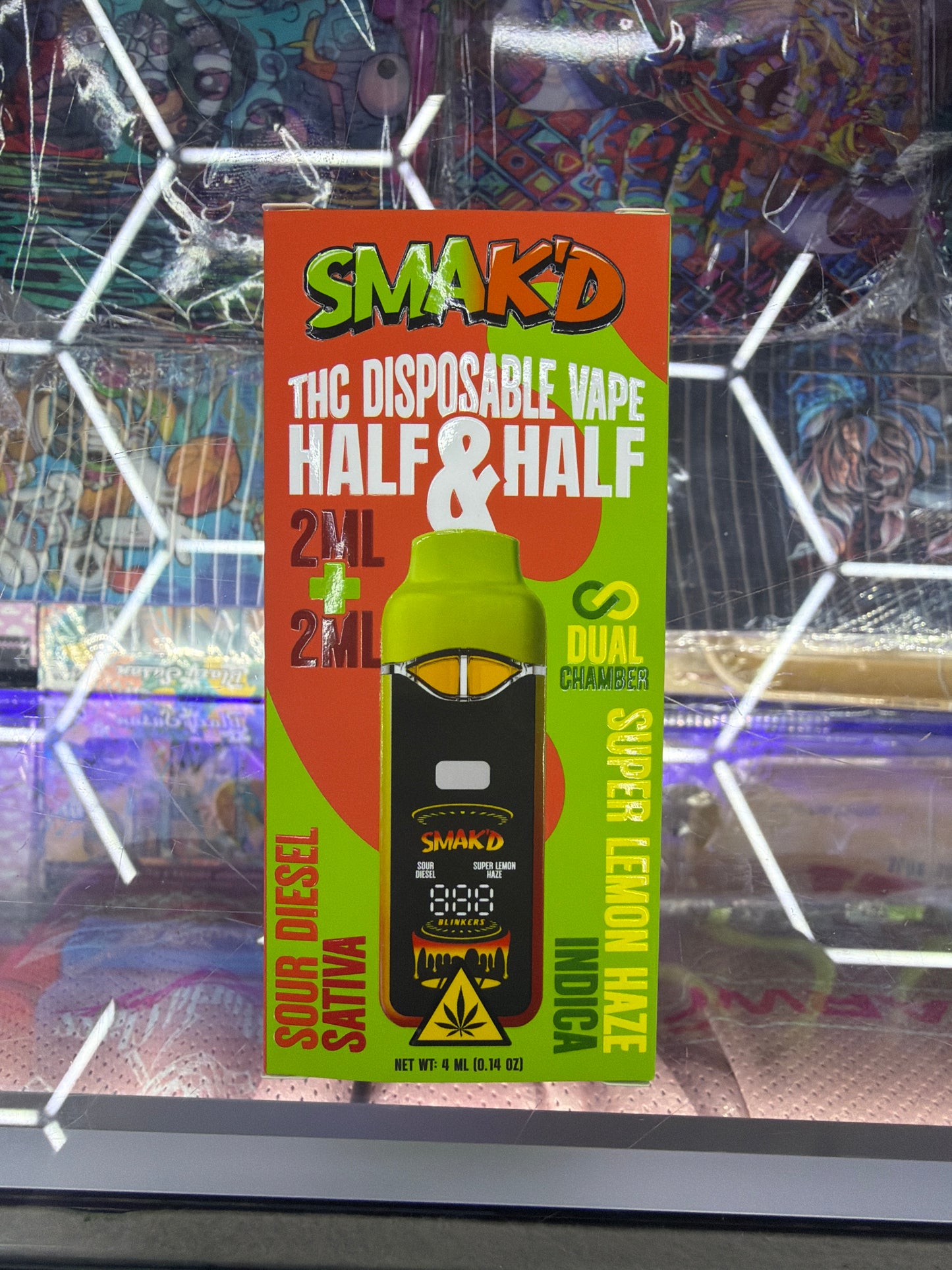 Smakd thca disposable vape Half & Half 2ml + 2ml dual chamber sour diesel sativa / super lemon haze indica